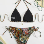 Damen Triangel-Bikini-Set mit floralem Leopardenmuster R&B