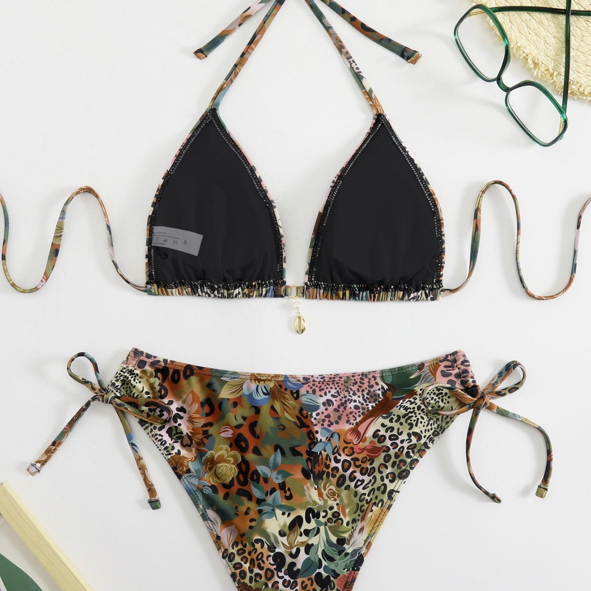 Damen Triangel-Bikini-Set mit floralem Leopardenmuster R&B