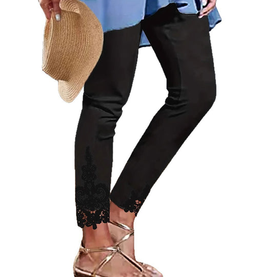 Damen Leggings mit spitzenbesetztem Saum und elastischem Bund R&B