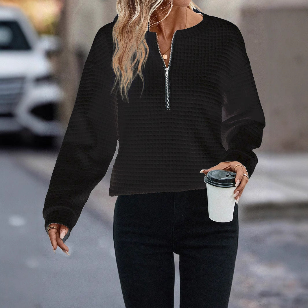Damen Sportliches Sweatshirt mit halbem Reißverschluss R&B