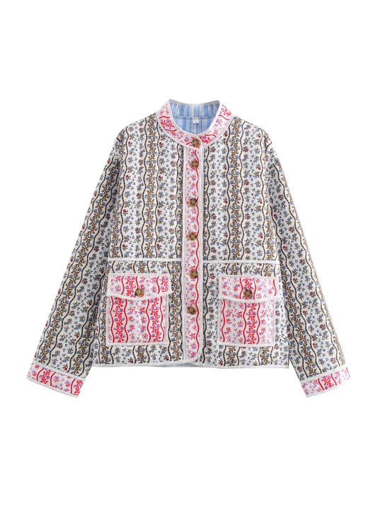 Damen Steppjacke mit floralen Mustern und praktischen Taschen R&B