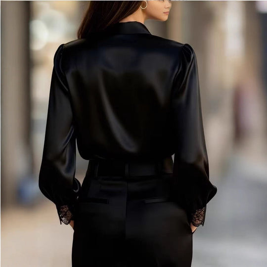 Damen elegante Bluse mit romantischen Spitzenakzenten R&B