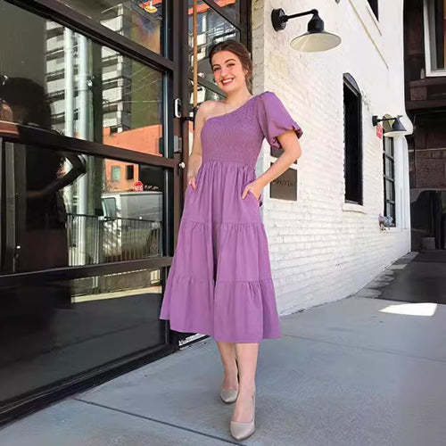 Damen Maxikleid mit asymmetrischem Trägerdesign und voluminösem Rock R&B