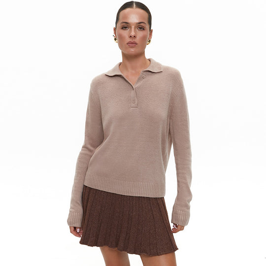 Damen eleganter Strickpullover mit Kragen R&B