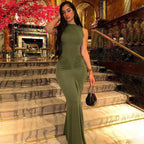 Damen Figurbetontes Maxikleid mit hochgeschlossenem Design und Raffung R&B