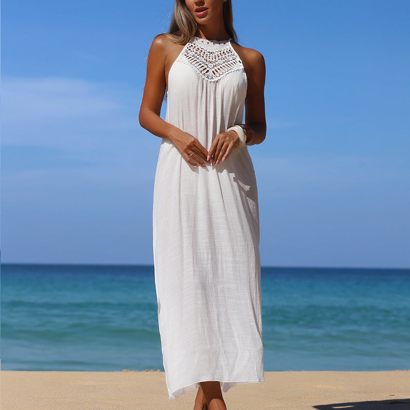 Damen Maxikleid mit elegantem Häkeloberteil und lockerer Silhouette R&B