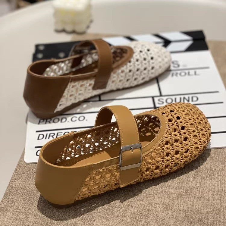 Damen Mary Jane Schuhe mit filigranem Geflecht und verstellbarem Riemen