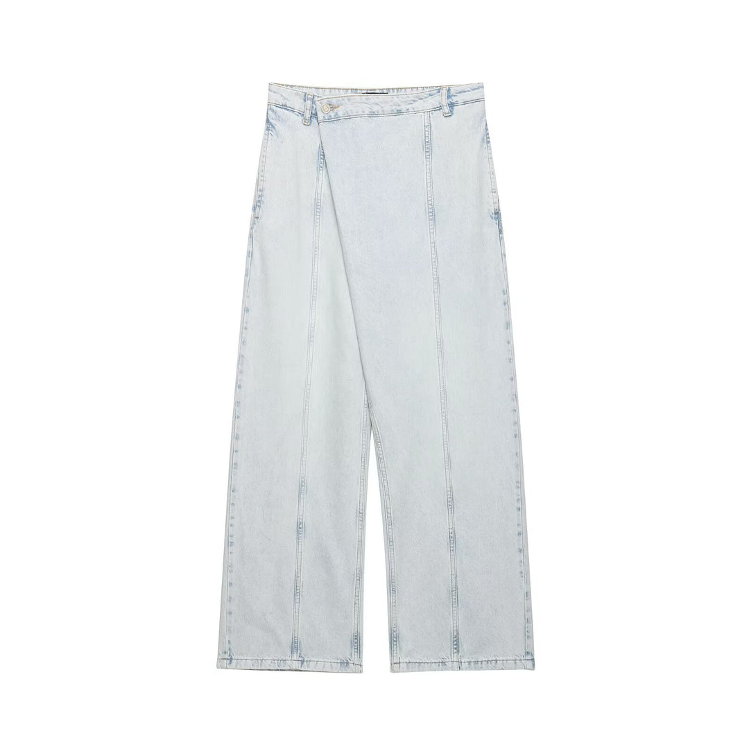 Damen weite High-Waist Jeans mit dekorativen Nähten und lässigem Schnitt R&B