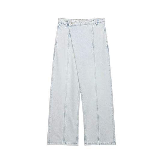Damen weite High-Waist Jeans mit dekorativen Nähten und lässigem Schnitt R&B