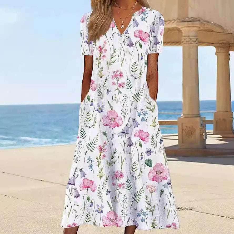 Damen Blumengemusterte Sommerkleid mit Taschen R&B