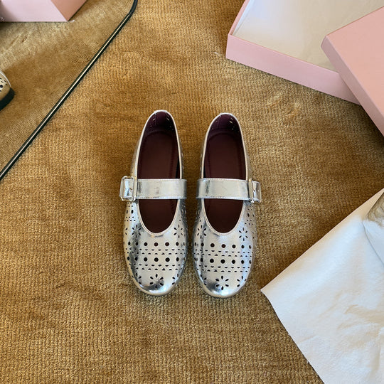 Damen Ballerinas mit hochwertiger Metalloberfläche und dekorativem Riemchen R&B