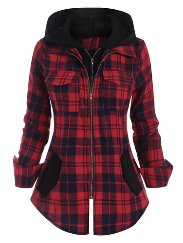 Damen Flanelljacke mit Kapuze und praktischen Taschen R&B