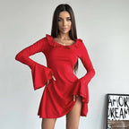 Damen Off-Shoulder Minikleid mit Rüschendetails und ausgestellten Ärmeln