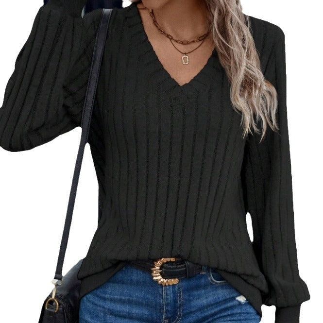 Damen Strickpullover mit V-Ausschnitt und dekorativen Rippdetails R&B