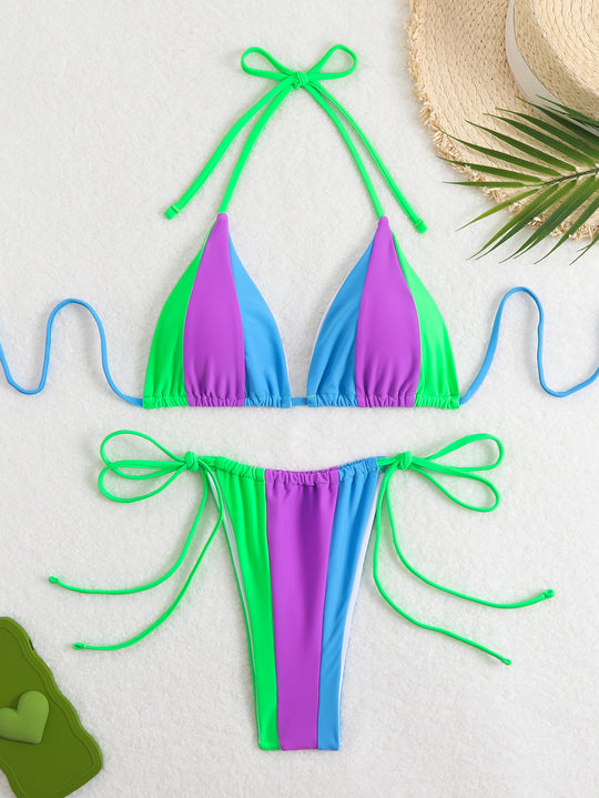Damen Bikini-Set mit trendy Farbblock-Design und verstellbaren Bändchen R&B