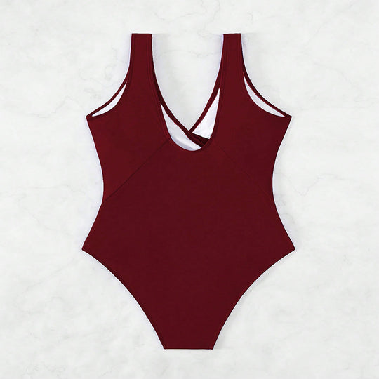 Damen eleganter Einteiler Badeanzug mit Wickeldetail R&B