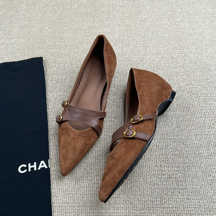 Damen Slingback-Ballerinas mit dekorativer Schnallenakzent und eleganter Lederoberfläche R&B