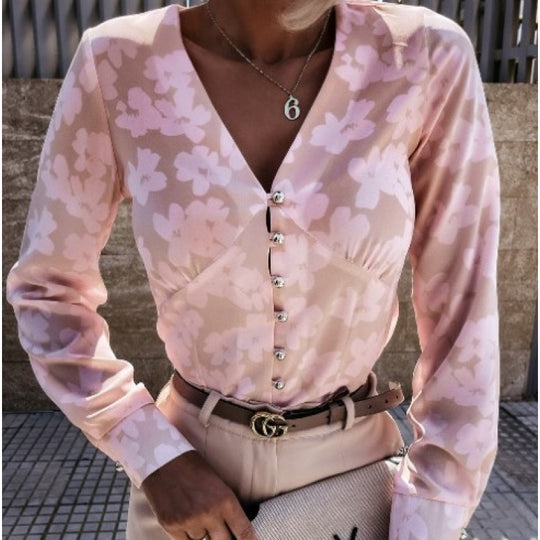 Damen Bluse mit floralem Druck und Knopfleiste R&B