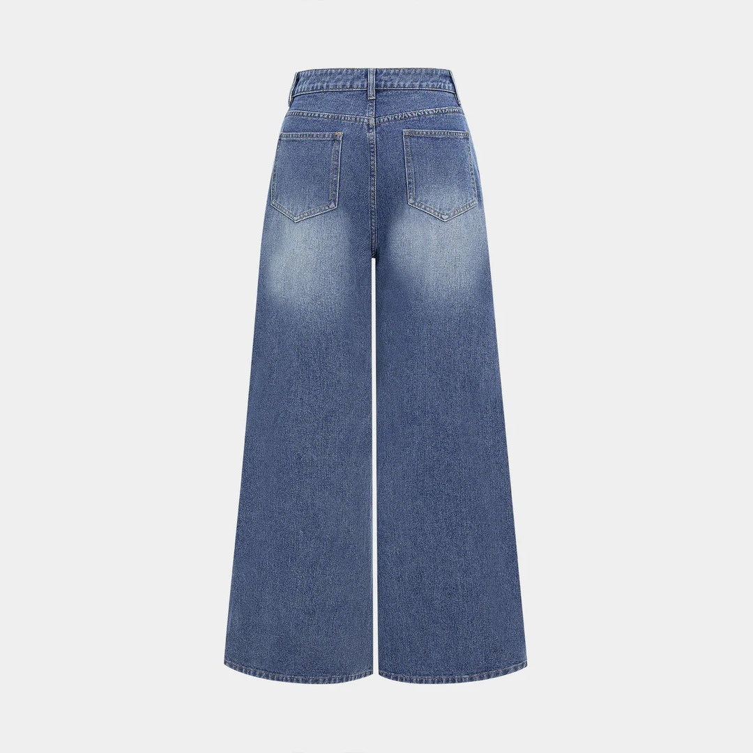 Damen modische High-Waist Jeans mit weitem Bein