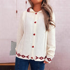 Damen Strickjacke mit kreativem Zopfmuster und modernen Knopfdetails R&B