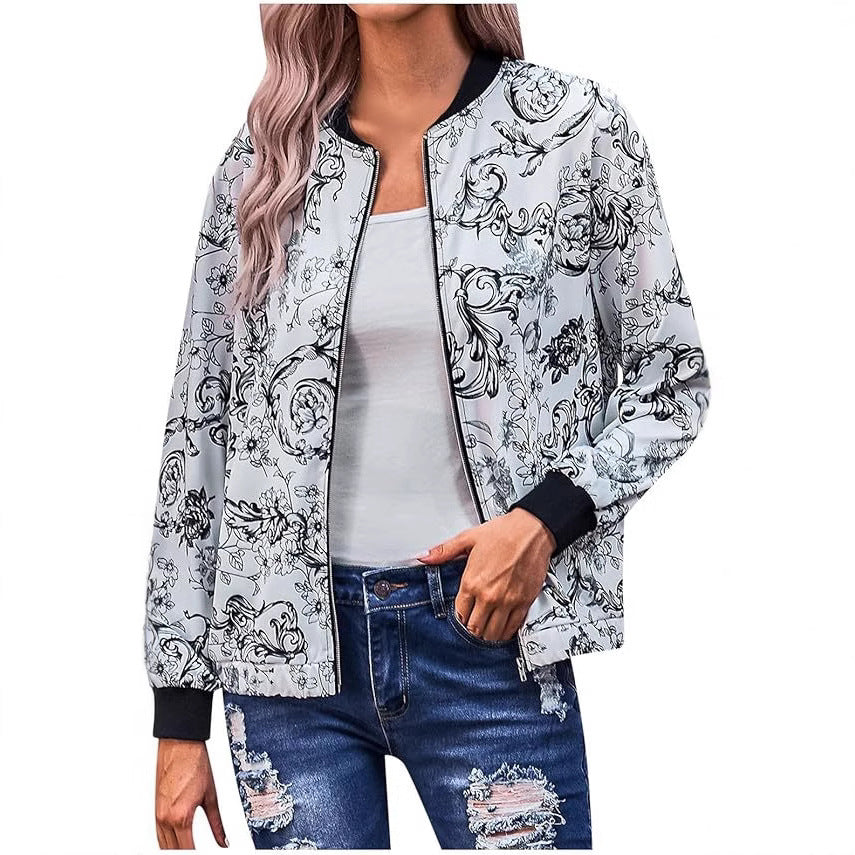 Damen Blousonjacke mit floralem Design und elastischen Bündchen R&B