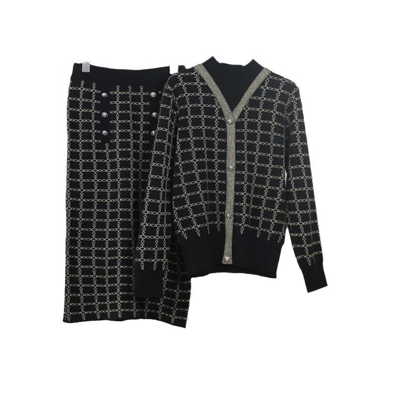 Damen Strickensemble mit dekorativen Knöpfen und elegantem V-Ausschnitt R&B
