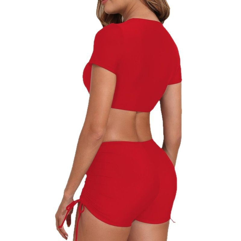 Damen Sportliches Bikini-Set mit kurzem Oberteil und schnürbarem Höschen R&B
