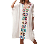 Damen Häkel-Strandtunika im lässigen Oversize-Stil mit bunten Applikationen R&B