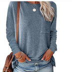 Damen lässiges Langarmshirt mit Taschen und Rundhalsausschnitt R&B