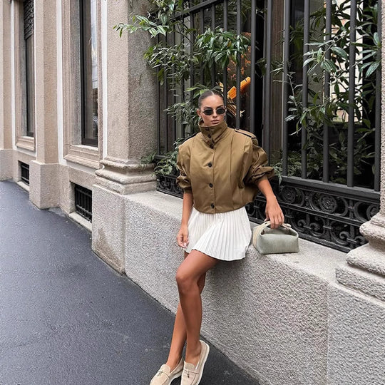 Damen cropped Trenchcoat mit eleganten Knopfdetails R&B