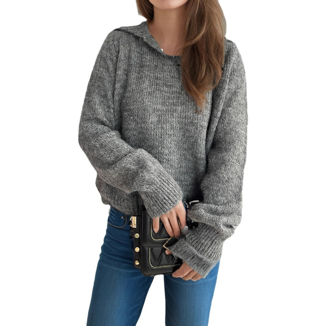Damen lässiger Pullover mit voluminösen Ärmeln und modernem Strukturstrick R&B
