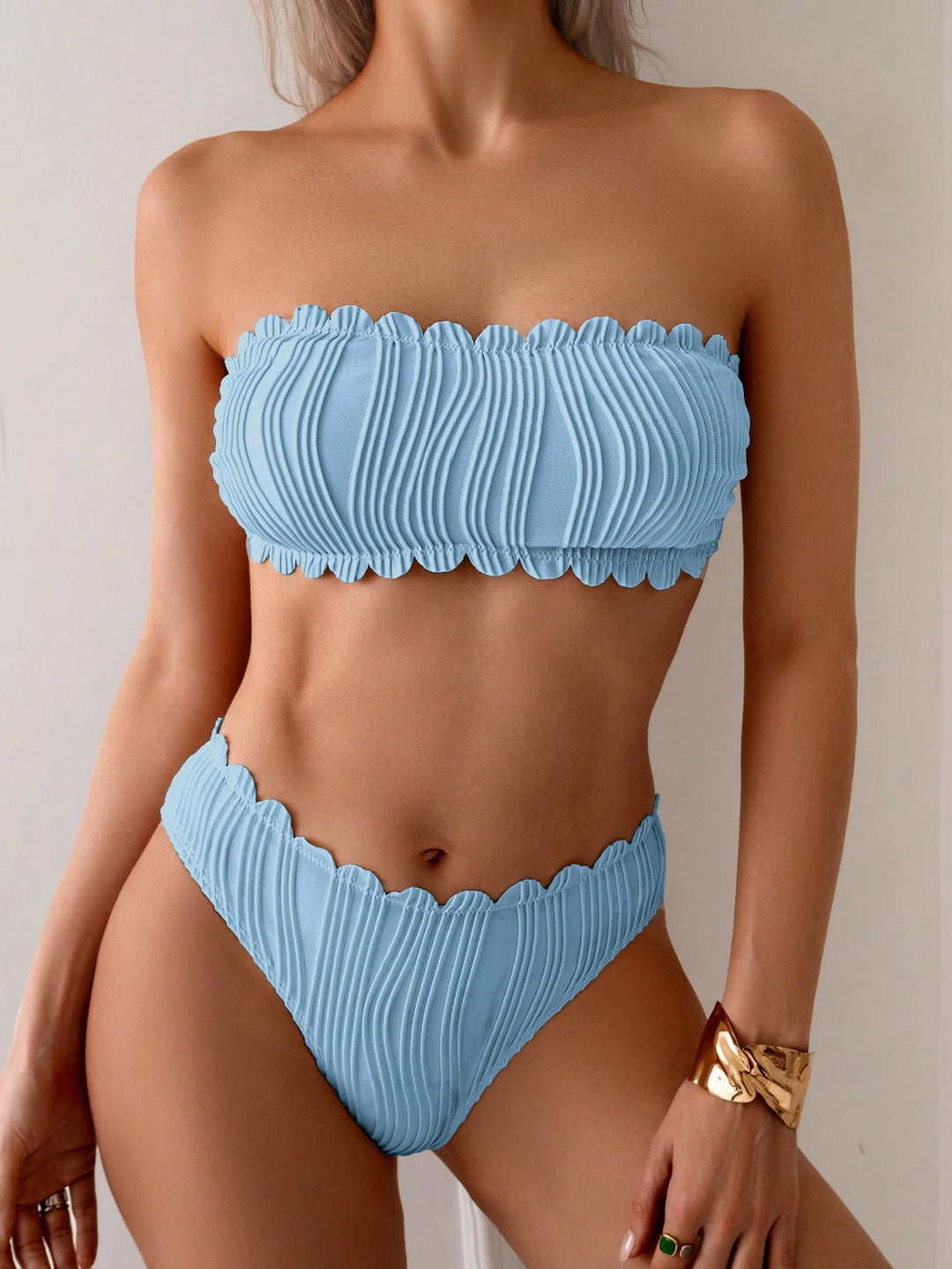 Damen Bandeau-Bikini mit modischem Wellenmuster R&B