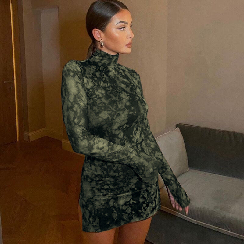 Damen Figurumspielendes Minikleid mit Spitzeneinsätzen und hohem Schlitz R&B
