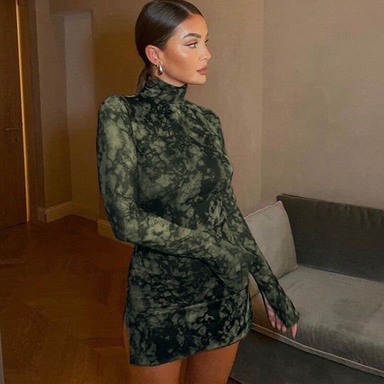 Damen Figurumspielendes Minikleid mit Spitzeneinsätzen und hohem Schlitz R&B