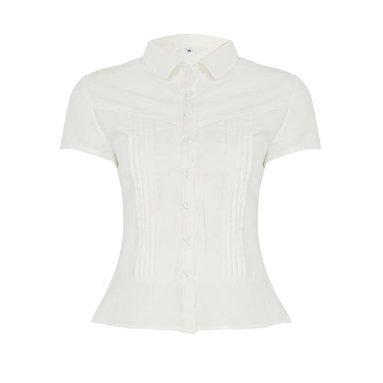 Damen kurzärmliges Hemdblusenshirt mit tailliertem Schnitt und eleganten Raffungen R&B