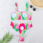 Damen Hochgeschnittener Bikini mit kreativen grafischen Musterdetails R&B