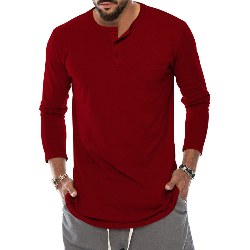 Herren Langarm-Henley-Shirt mit modischem Knopfverschluss und praktischer Brusttasche R&B