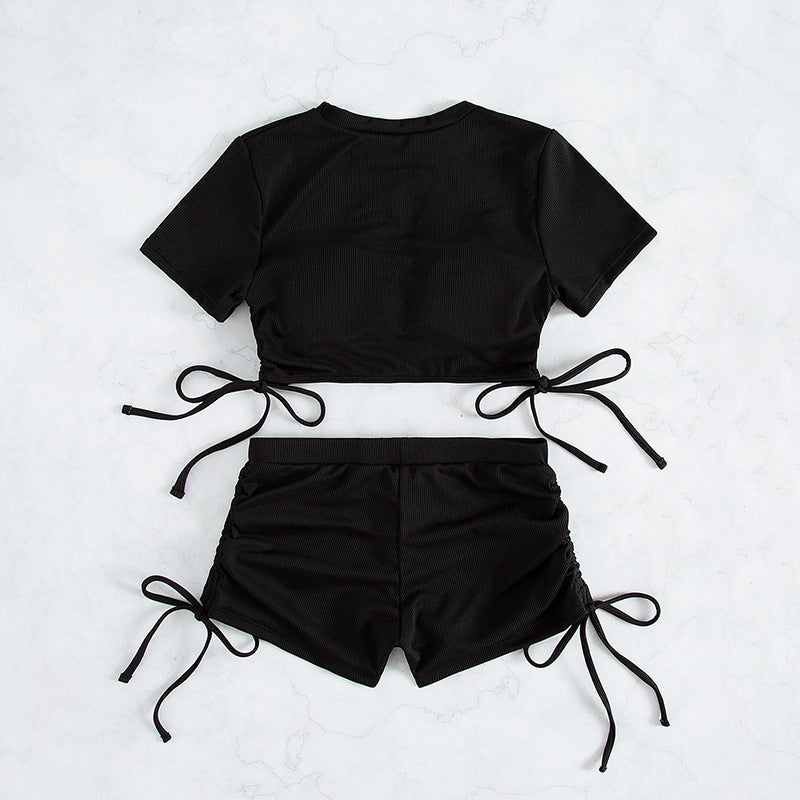 Damen cropped T-Shirt mit seitlichen Bindebändern R&B