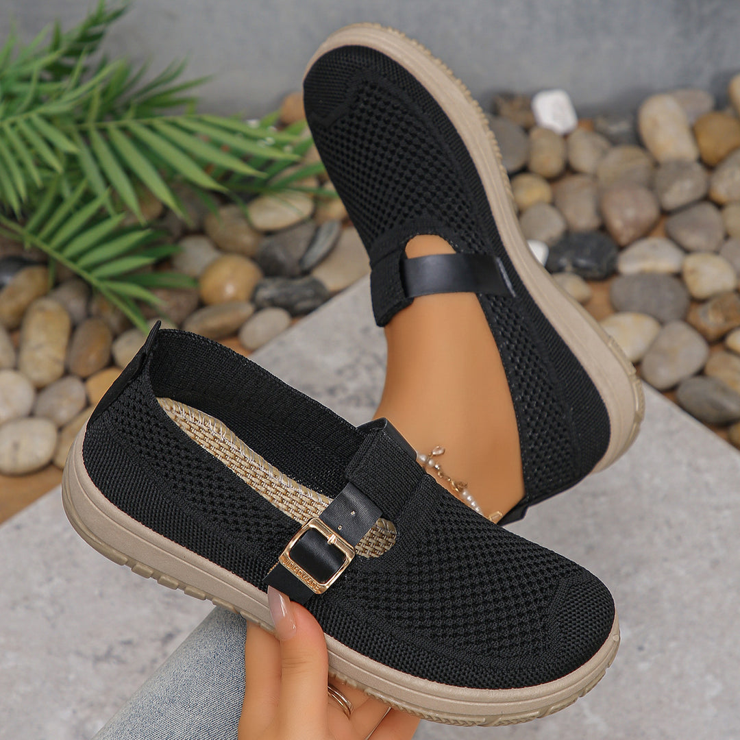 Damen Komfortable Mokassins mit atmungsaktivem Netzmaterial und modischem Schnallenverschluss R&B