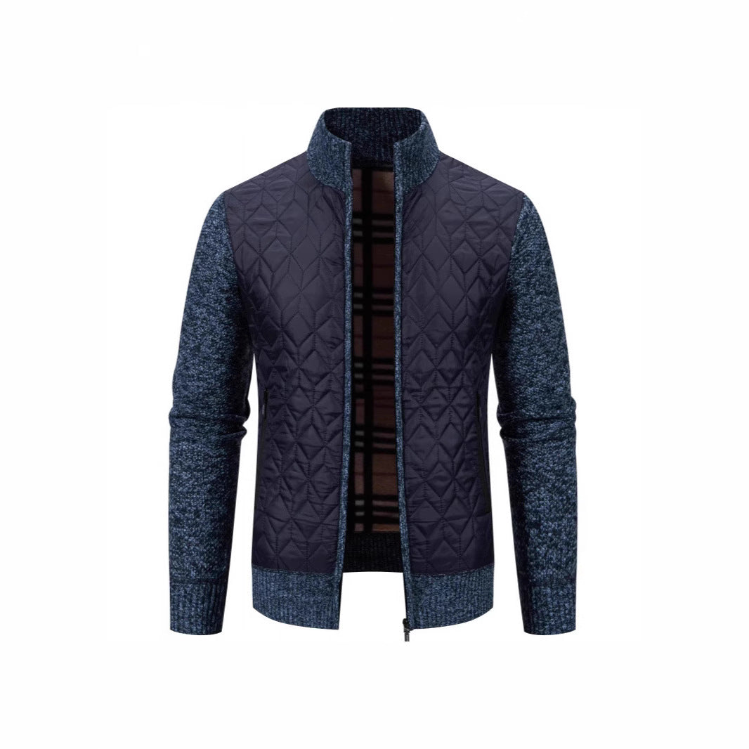 Herren Steppjacke mit hohem Kragen und eleganter Strickästhetik R&B