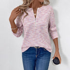 Damen leichter Pullover mit halbem Reißverschluss und strukturierter Oberfläche R&B