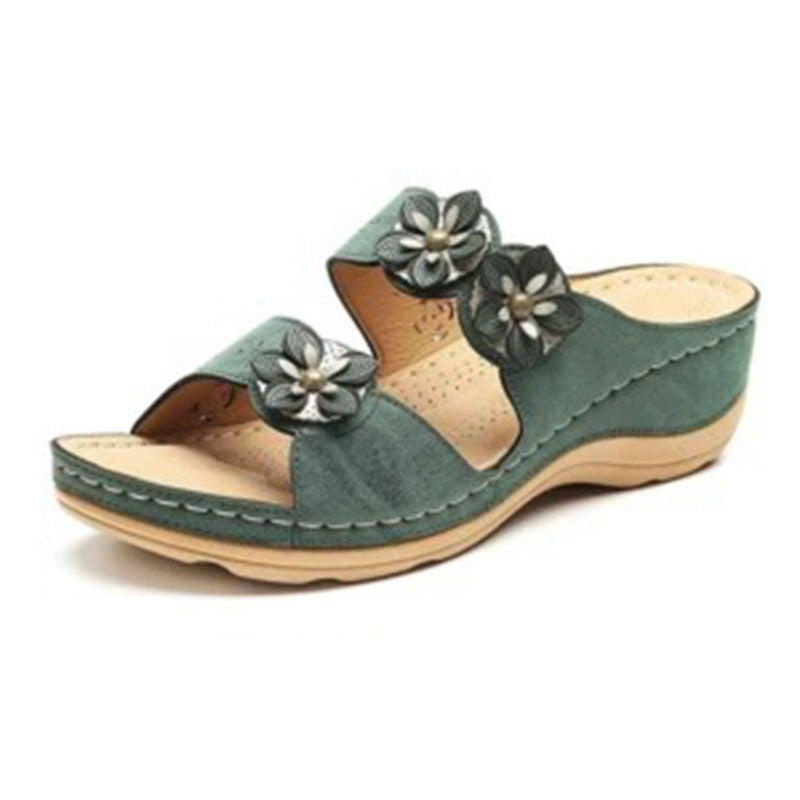 Damen Wedge-Sandalen mit floralen Applikationen und anatomischem Fußbett R&B