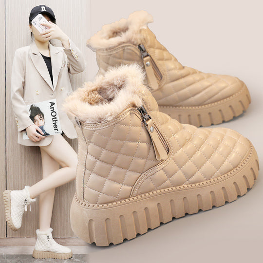 Damen Winterstiefel mit modischem Zipper-Design und kuscheligem Innenfutter R&B