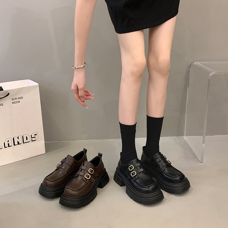 Damen modische Plateau-Sneaker mit doppeltem Schnallenverschluss und rutschfester Sohle R&B