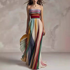 Damen Maxikleid mit Schwingenden Falten und Elegantem Bandeau-Ausschnitt R&B