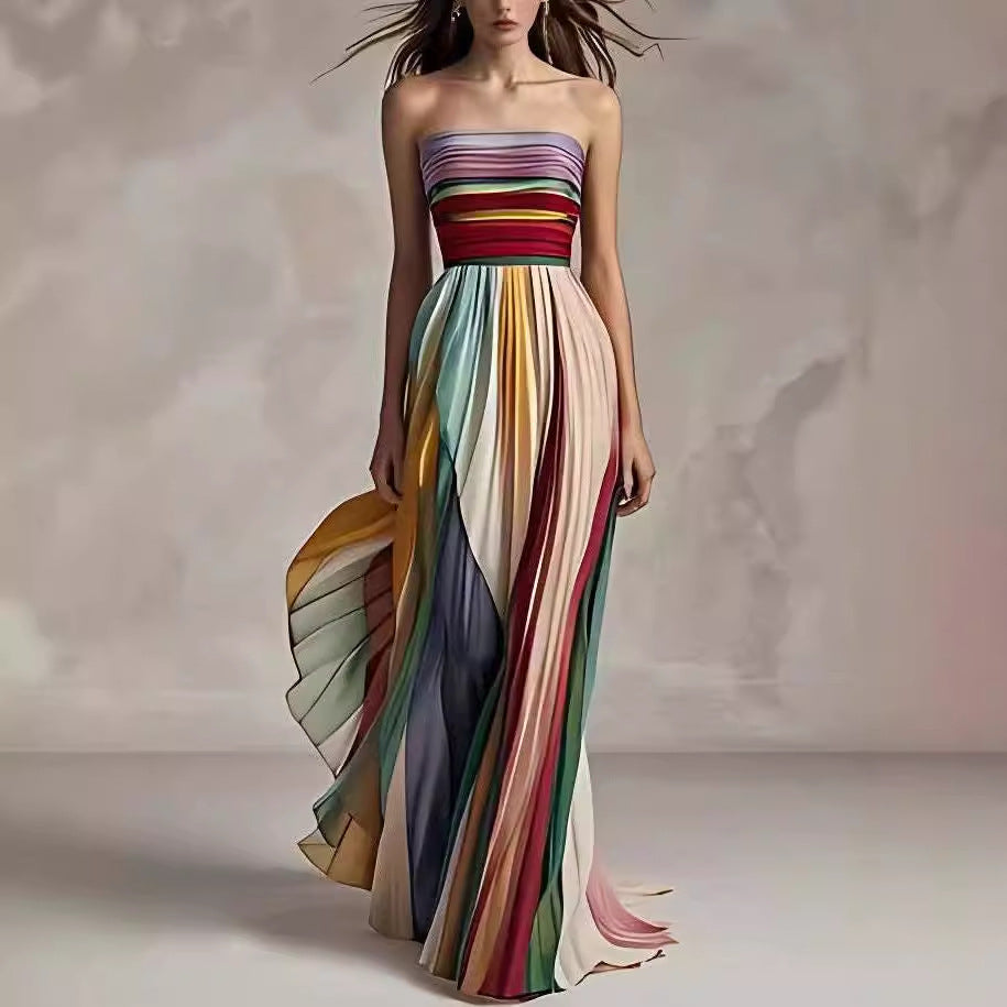 Damen Maxikleid mit Schwingenden Falten und Elegantem Bandeau-Ausschnitt R&B