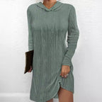 Damen Sweatkleid mit Kapuze und raffinierten Strickdetails R&B
