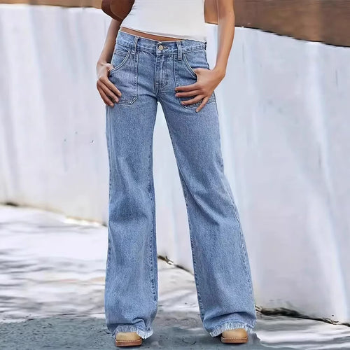 Damen weit geschnittene Jeans mit fransigem Saum R&B