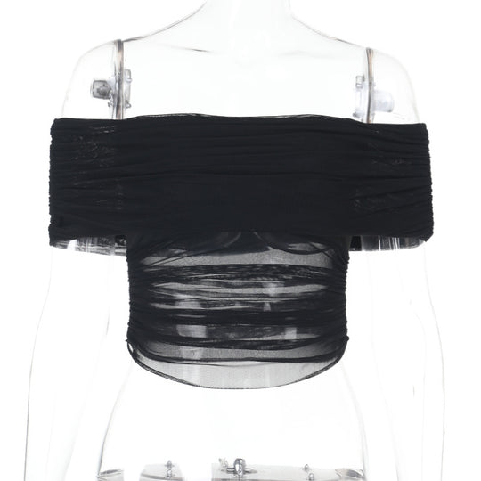 Damen schulterfreies Oberteil mit Wickeldesign und Rüschendetails R&B