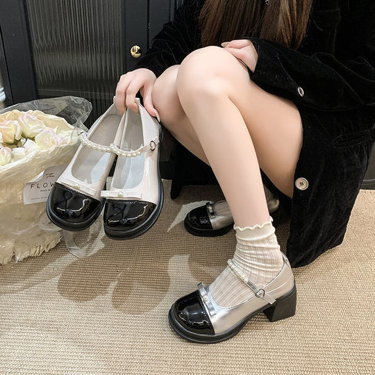 Damen elegante Mary Jane Pumps mit Perlenschmuck R&B